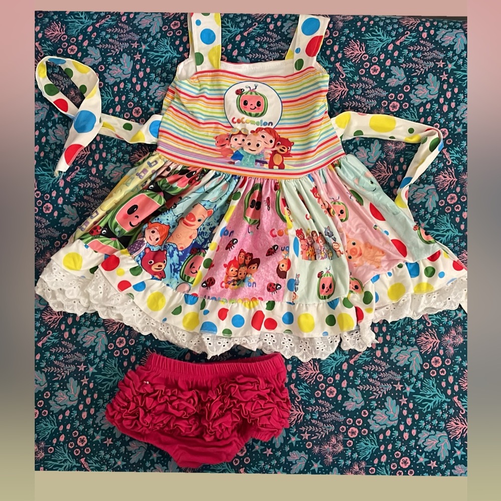 Custom Baby Girl Cocomelon Dress size 6-12 month with bloomers